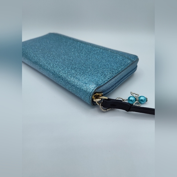 Kate Spade Glitter Continental Zip Around Wallet w/ Dust Bag Aqua Blue EUC - Picture 4 of 7